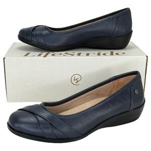 LifeStride Loyal Dark Navy Faux Leather Womens Wedge Loafers Size 8.5W